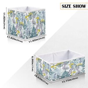 Kigai Yellow Flowers Leaves Cube Storage Bins - 11x11x11 In Large Foldable Storage Basket Fabric Storage Baskes Organizer for Toys, Books, Shelves, Closet, Home Decor