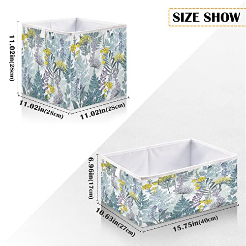 Kigai Yellow Flowers Leaves Cube Storage Bins - 11x11x11 In Large Foldable Storage Basket Fabric Storage Baskes Organizer for Toys, Books, Shelves, Closet, Home Decor