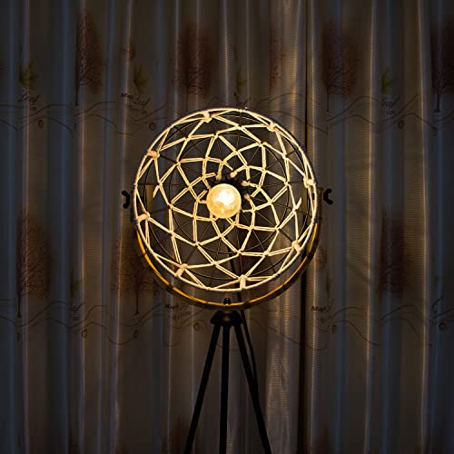 Floor lamps boho chic decor for living room,farmhouse adjustable Metal tripod Standing Tall lamp/Table Lamp,handmade rattan Lampshade Floor Lights bright lighting for Bedroom games Room Office