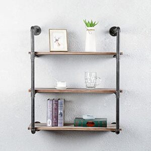 oldrainbow industrial pipe shelving wall mounted,rustic metal floating shelves,real wood book shelves,wall shelf bookshelf hanging wall shelves bar shelving (3-layer, 30in)
