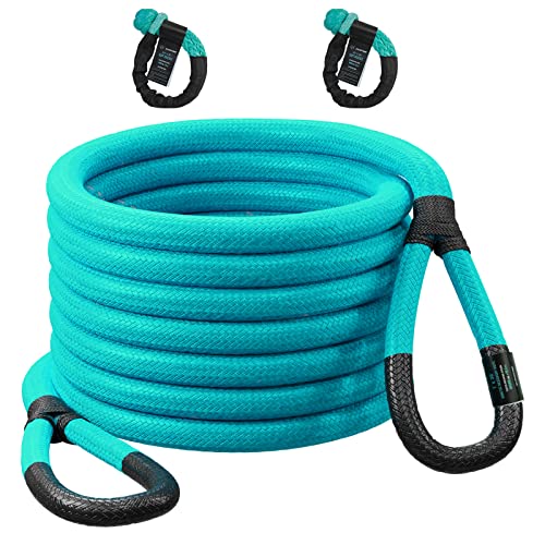 Zeritoof 7/8"×30ft Kinetic Recovery Tow Rope (31,200lbs) Heavy Duty Kinetic Rope, with 2 Soft Shackles 3/8" x 20" (34,400lbs), for Trucks, Jeep, SUV, Offroad, ATV, UTV, Or Snowmobile