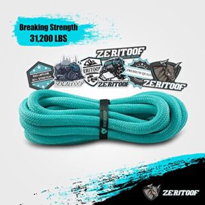 Zeritoof 7/8"×30ft Kinetic Recovery Tow Rope (31,200lbs) Heavy Duty Kinetic Rope, with 2 Soft Shackles 3/8" x 20" (34,400lbs), for Trucks, Jeep, SUV, Offroad, ATV, UTV, Or Snowmobile