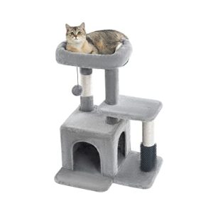 pesofer cat tree, small cat condo with sisal scratching post and massage post light gray
