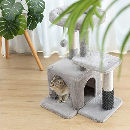 Pesofer Cat Tree, Small Cat Condo with Sisal Scratching Post and Massage Post Light Gray