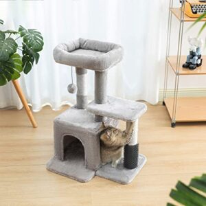 Pesofer Cat Tree, Small Cat Condo with Sisal Scratching Post and Massage Post Light Gray