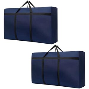 large moving storage bags, extra waterproof moving luggage sturdy foldable resistant bags totes with zippers reusable shopping bag college carrying bag travel home storage packing 2 pack (xl, navy blue)