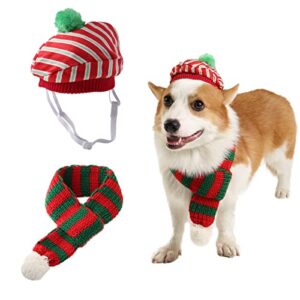christmas costume hat with scarf for cats and dogs, 2 pcs adjustable santa hat scarf set, xmas pet warm outfit cloth, medium