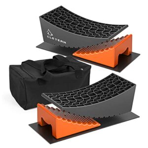 cleyean rv leveling blocks, camper leveling blocks ramp kit with 2 levelers, 2 chocks, 2 anti-slip mats and carrying bag, double non-slip design, up to 35,000 lbs, perfect for travel trailers campers