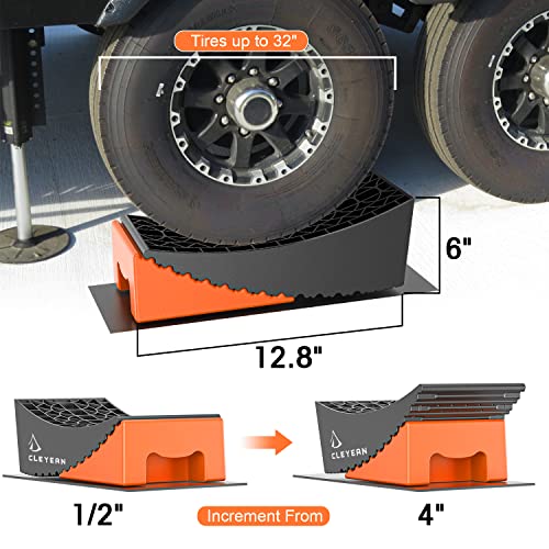 Cleyean RV Leveling Blocks, Camper Leveling Blocks Ramp Kit with 2 Levelers, 2 Chocks, 2 Anti-Slip Mats and Carrying Bag, Double Non-Slip Design, Up to 35,000 lbs, Perfect for Travel Trailers Campers