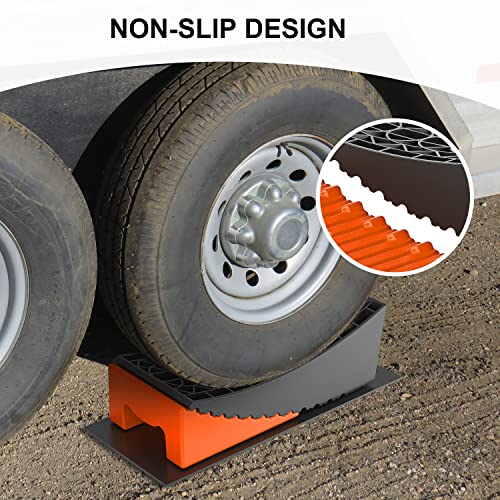 Cleyean RV Leveling Blocks, Camper Leveling Blocks Ramp Kit with 2 Levelers, 2 Chocks, 2 Anti-Slip Mats and Carrying Bag, Double Non-Slip Design, Up to 35,000 lbs, Perfect for Travel Trailers Campers