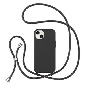 ztofera crossbody case for iphone 14 plus with lanyard strap adjustable rope liquid silicone soft cover for iphone 14 plus 6.7 inch-black