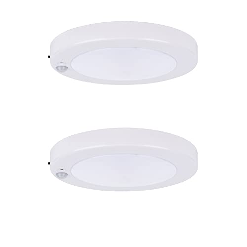 YoonLIT LED Closet, Flush Mount Motion Sensor Ceiling Light with Dusk to Dawn, 6.2 Inch, 10.5W, 800 Lumen, Anti-Rust Galvanized Housing, White Finish 5000K 2-Pack