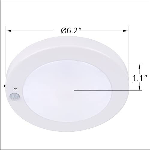 YoonLIT LED Closet, Flush Mount Motion Sensor Ceiling Light with Dusk to Dawn, 6.2 Inch, 10.5W, 800 Lumen, Anti-Rust Galvanized Housing, White Finish 5000K 2-Pack