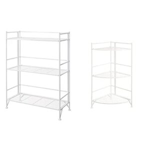 convenience concepts xtra storage 3 tier wide folding metal shelf, white & xtra storage 3 tier corner folding metal corner shelf, white