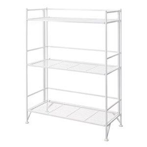 Convenience Concepts Xtra Storage 3 Tier Wide Folding Metal Shelf, White & Xtra Storage 3 Tier Corner Folding Metal Corner Shelf, White