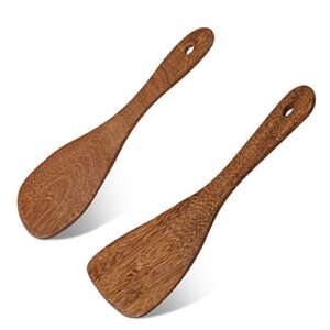 pamiso 2 pcs rice paddle, natural wood rice spoon paddle kitchen spatula potato server, 8 inch