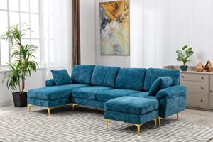 dhhu l/u-shaped, modern upholstered fabric sofa, convertible left and right side loungers with footrest, sectional couch for living room or office, c-teal blue