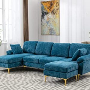 DHHU L/U-Shaped, Modern Upholstered Fabric Sofa, Convertible Left and Right Side Loungers with Footrest, Sectional Couch for Living Room or Office, C-Teal Blue