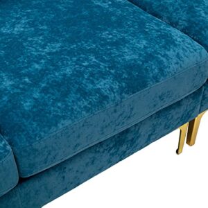 DHHU L/U-Shaped, Modern Upholstered Fabric Sofa, Convertible Left and Right Side Loungers with Footrest, Sectional Couch for Living Room or Office, C-Teal Blue