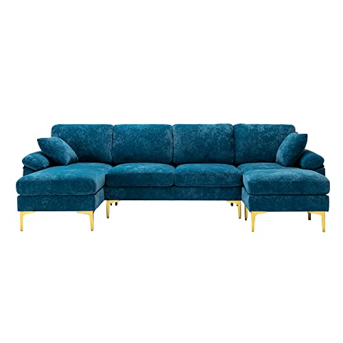 DHHU L/U-Shaped, Modern Upholstered Fabric Sofa, Convertible Left and Right Side Loungers with Footrest, Sectional Couch for Living Room or Office, C-Teal Blue