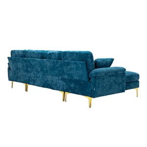 DHHU L/U-Shaped, Modern Upholstered Fabric Sofa, Convertible Left and Right Side Loungers with Footrest, Sectional Couch for Living Room or Office, C-Teal Blue