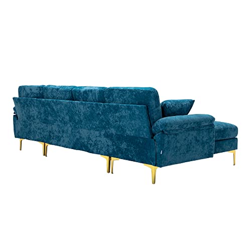 DHHU L/U-Shaped, Modern Upholstered Fabric Sofa, Convertible Left and Right Side Loungers with Footrest, Sectional Couch for Living Room or Office, C-Teal Blue