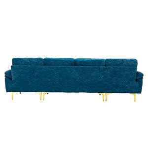 DHHU L/U-Shaped, Modern Upholstered Fabric Sofa, Convertible Left and Right Side Loungers with Footrest, Sectional Couch for Living Room or Office, C-Teal Blue