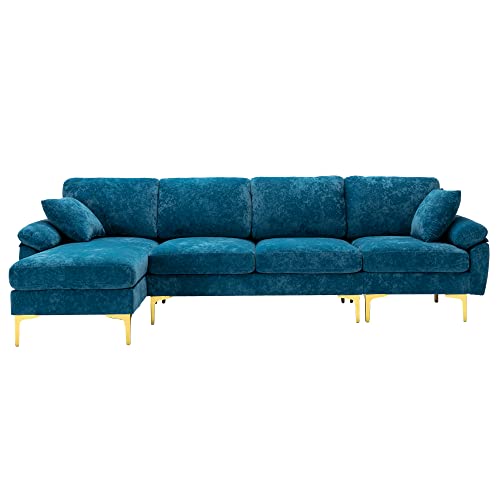 DHHU L/U-Shaped, Modern Upholstered Fabric Sofa, Convertible Left and Right Side Loungers with Footrest, Sectional Couch for Living Room or Office, C-Teal Blue