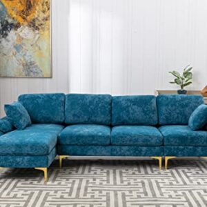 DHHU L/U-Shaped, Modern Upholstered Fabric Sofa, Convertible Left and Right Side Loungers with Footrest, Sectional Couch for Living Room or Office, C-Teal Blue