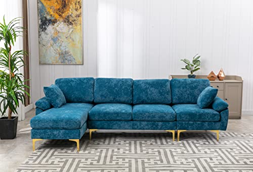 DHHU L/U-Shaped, Modern Upholstered Fabric Sofa, Convertible Left and Right Side Loungers with Footrest, Sectional Couch for Living Room or Office, C-Teal Blue