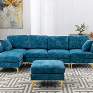 DHHU L/U-Shaped, Modern Upholstered Fabric Sofa, Convertible Left and Right Side Loungers with Footrest, Sectional Couch for Living Room or Office, C-Teal Blue