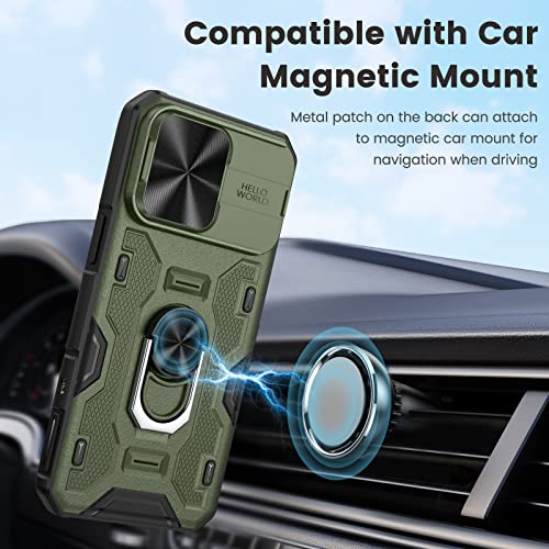 Caka for iPhone 14 Pro Case, iPhone 14 Pro Phone Case with Camera Cover & Kickstand, Built-in 360°Rotate Ring Stand Magnetic Magnet Protective Case for iPhone 14 Pro -Green