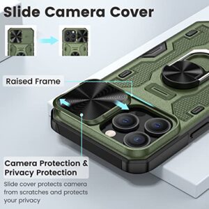 Caka for iPhone 14 Pro Case, iPhone 14 Pro Phone Case with Camera Cover & Kickstand, Built-in 360°Rotate Ring Stand Magnetic Magnet Protective Case for iPhone 14 Pro -Green