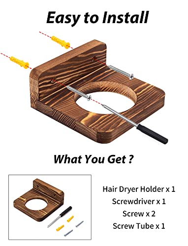 Honizer Hair Dryer Holder Wall Mounted, Wood Hair Dryer Holder, Blow Dryer Holder for Bathroom, Bedroom, Salon