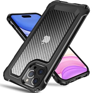 tuerdan iphone 14 pro max case, [military grade shockproof] [hard carbon fiber back] [soft tpu bumper frame] anti-scratch, fingerprint resistant, protective phone case, 6.7 inch (black)