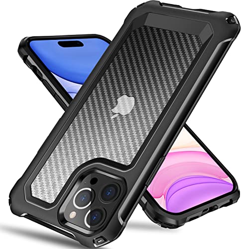 Tuerdan iPhone 14 Pro Max Case, [Military Grade Shockproof] [Hard Carbon Fiber Back] [Soft TPU Bumper Frame] Anti-Scratch, Fingerprint Resistant, Protective Phone Case, 6.7 Inch (Black)