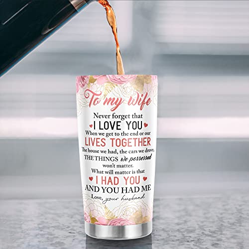 Gifts for Wife from Husband - Wife Gifts - Wedding Anniversary, Birthday Gifts for Wife, Mothers Day Gifts for Wife - Romantic Gifts for Her, I Love You Gifts for Her - 20Oz To My Wife Tumbler