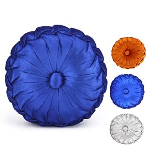 anqilee royal blue velvet round pillow pumpkin round cushion throw pillow 3d craftsmanship handmadepleated for couch decorative floor mats car pillows
