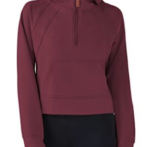 URBEST Women's Hoodies Fleece Lined Collar Pullover Half Zipper Sweatshirts Long Sleeve Crop Sweater Tops with Thumb Hole BURGUNDY XL