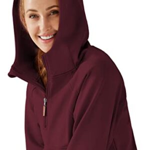 URBEST Women's Hoodies Fleece Lined Collar Pullover Half Zipper Sweatshirts Long Sleeve Crop Sweater Tops with Thumb Hole BURGUNDY XL