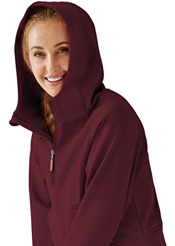 URBEST Women's Hoodies Fleece Lined Collar Pullover Half Zipper Sweatshirts Long Sleeve Crop Sweater Tops with Thumb Hole BURGUNDY XL