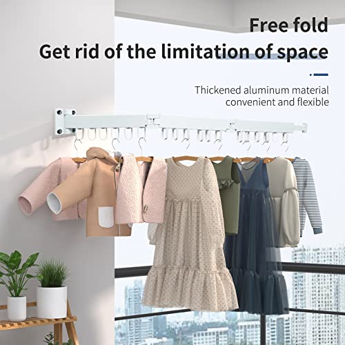 HotMax Clothes Drying Rack Wall Mounted, Retractable Collapsible Drying Racks for Laundry, Space Saving Dryer Rack, Balcony, Apartment Space Saver Organization(Tri-fold, White)