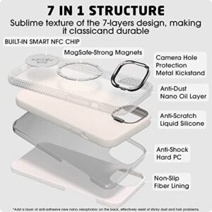 ABITKU MagSafe Compatible with iPhone 14 - Smart NFC, Soft-Touch Liquid Silicone, MagSafe Support, Invisible Built-in Camera Kickstand Cover (6.1 inch) ，Stone