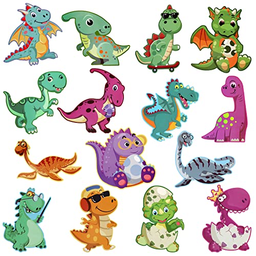 MWOOT 45 Pcs Paper Dinosaur Cutout Decoration Set,Creative Bulletin Board Cut-Out with Glue Point Dots for Classroom Party Supplies Decorations,Cute Animals Cardstock for Gift Child(15 Styles,15x15cm)