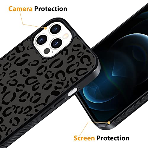 SAKUULO iPhone 12 Pro Max Case, [Screen Protector + Kickstand] Black Leopard Cheetah Design, Anti-Slip Shockproof Lightweight Soft TPU Bumper Protective Case for iPhone 12 Pro Max 6.7 Inch (2020)