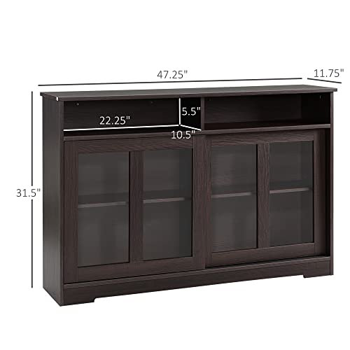 HOMCOM Sideboard Buffet Cabinet, Coffee Bar Cabinet,Credenza with Sliding Glass Doors, Cupboard and Adjustable Shelf, Dark Brown