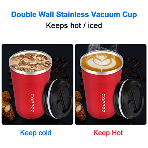 12 oz Stainless Steel Vacuum Insulated Tumbler - Coffee Travel Mug Spill Proof with Lid - Thermos Cup for Keep Hot/Ice Coffee,Tea and Beer （Red）