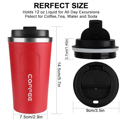 12 oz Stainless Steel Vacuum Insulated Tumbler - Coffee Travel Mug Spill Proof with Lid - Thermos Cup for Keep Hot/Ice Coffee,Tea and Beer （Red）