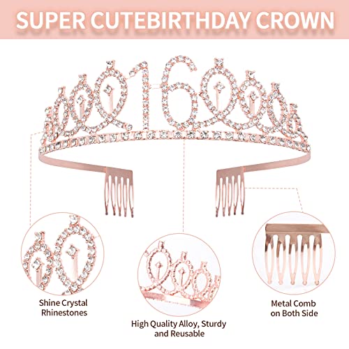 MVUOCR 40th Birthday Decorations Gifts for Women, 40th Birthday Crown/Tiara and 40 Birthday Sash, Cake Toppers Birthday Candle, Rose Gold 40 Birthday Decorations Party Accessories for Women