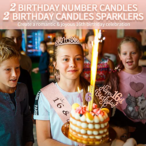 MVUOCR 40th Birthday Decorations Gifts for Women, 40th Birthday Crown/Tiara and 40 Birthday Sash, Cake Toppers Birthday Candle, Rose Gold 40 Birthday Decorations Party Accessories for Women